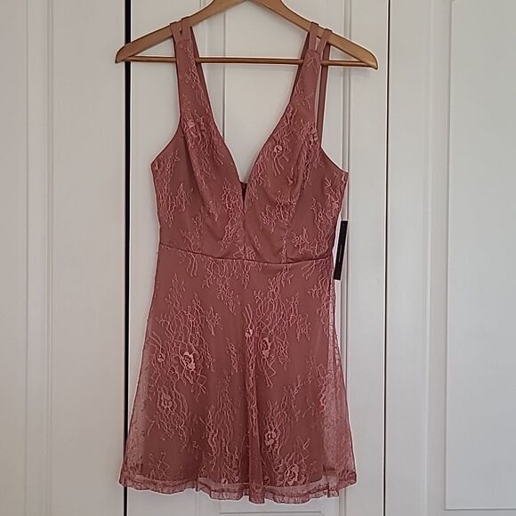 Lulus Fueled by Love Mauve Pink Lace Mini Skater Dress Size S - Picture 4 of 15